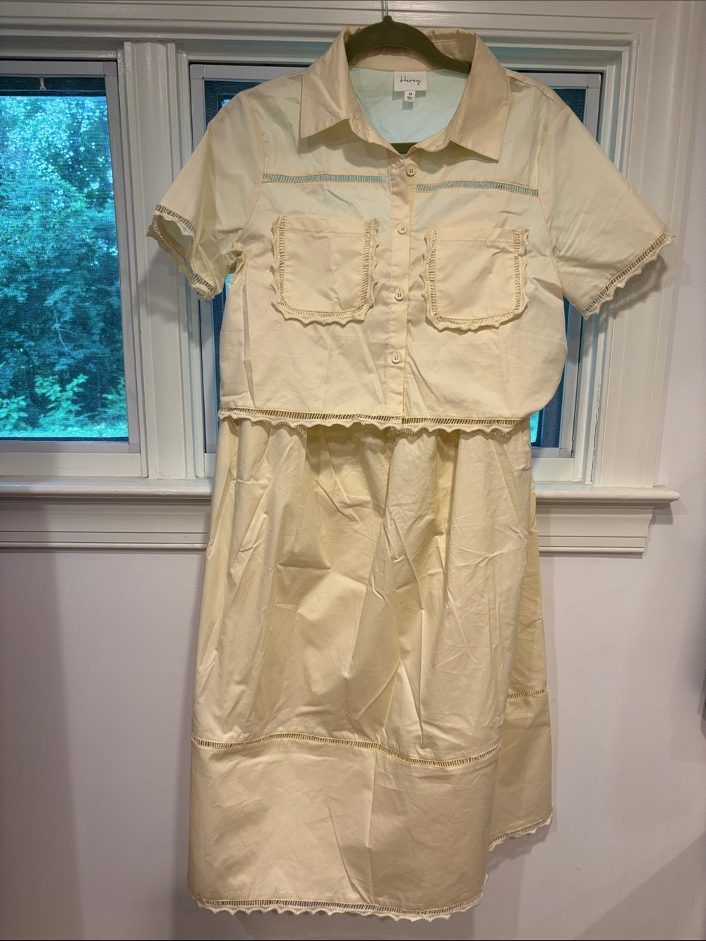 Cream Short-Sleeve Skirt Set - Casual Two-Piece